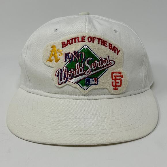 Vintage 80s 1989 World Series Hat Baseball Cap Oakland Athletics Snapback White - Picture 1 of 11